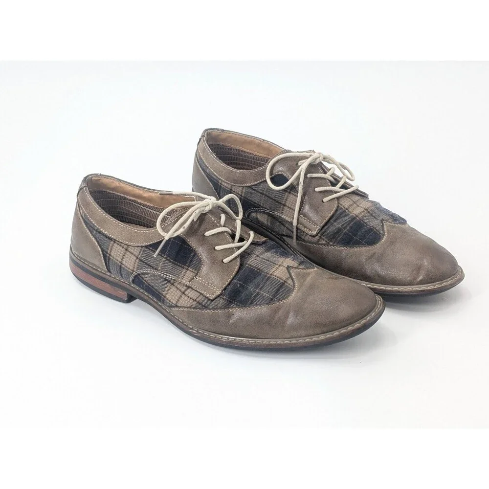 Ferro Aldo Brown Plaid Leather Oxford Tie Lace Dress Shoes Mens Size 9